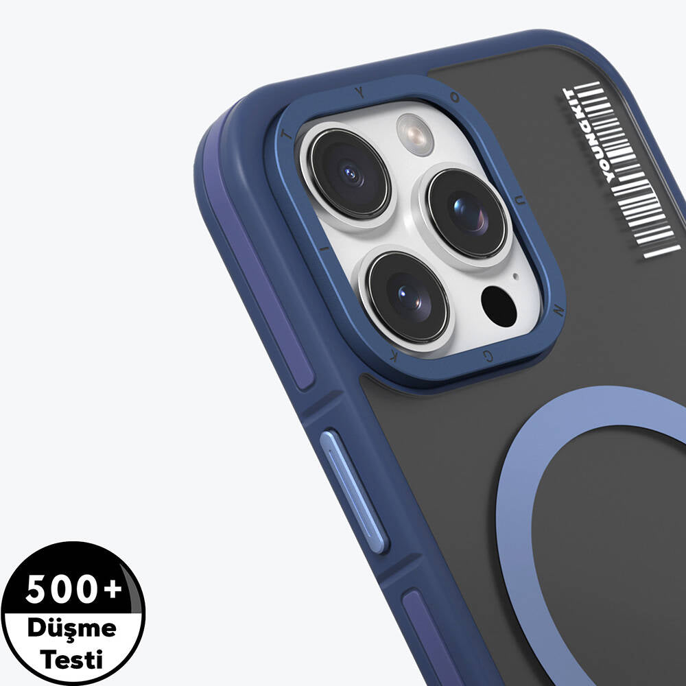 iPhone 16 Pro Kılıf Magsafe Şarj Özellikli Youngkit Rock Sand Serisi Kılıf Mavi