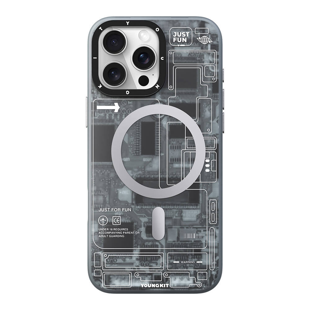 iPhone 16 Pro Kılıf Magsafe Şarj Özellikli Youngkit Technology Serisi Kılıf Gri
