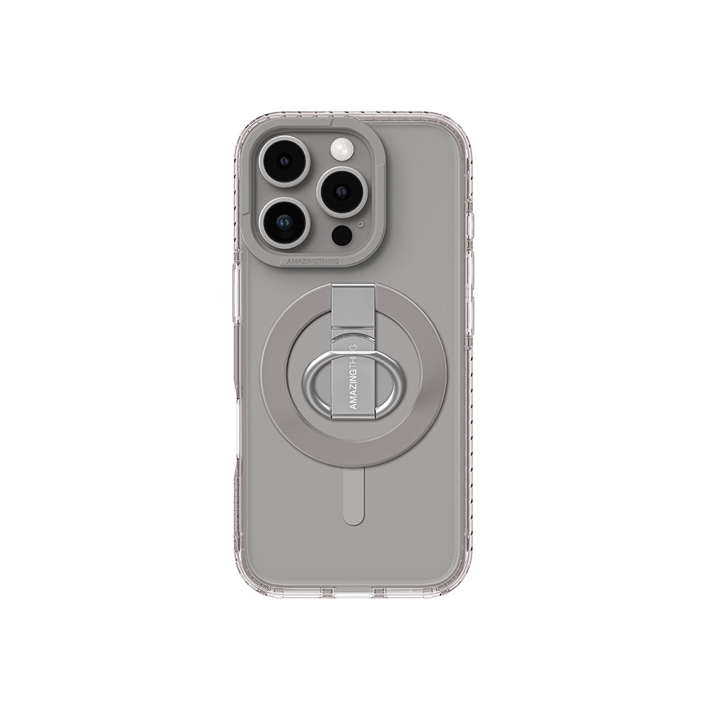 iPhone 16 Pro Kılıf Magsafe Şarj Özellikli Yüzük Standlı Amazingthing Titan Pro Serisi Kılıf Gri