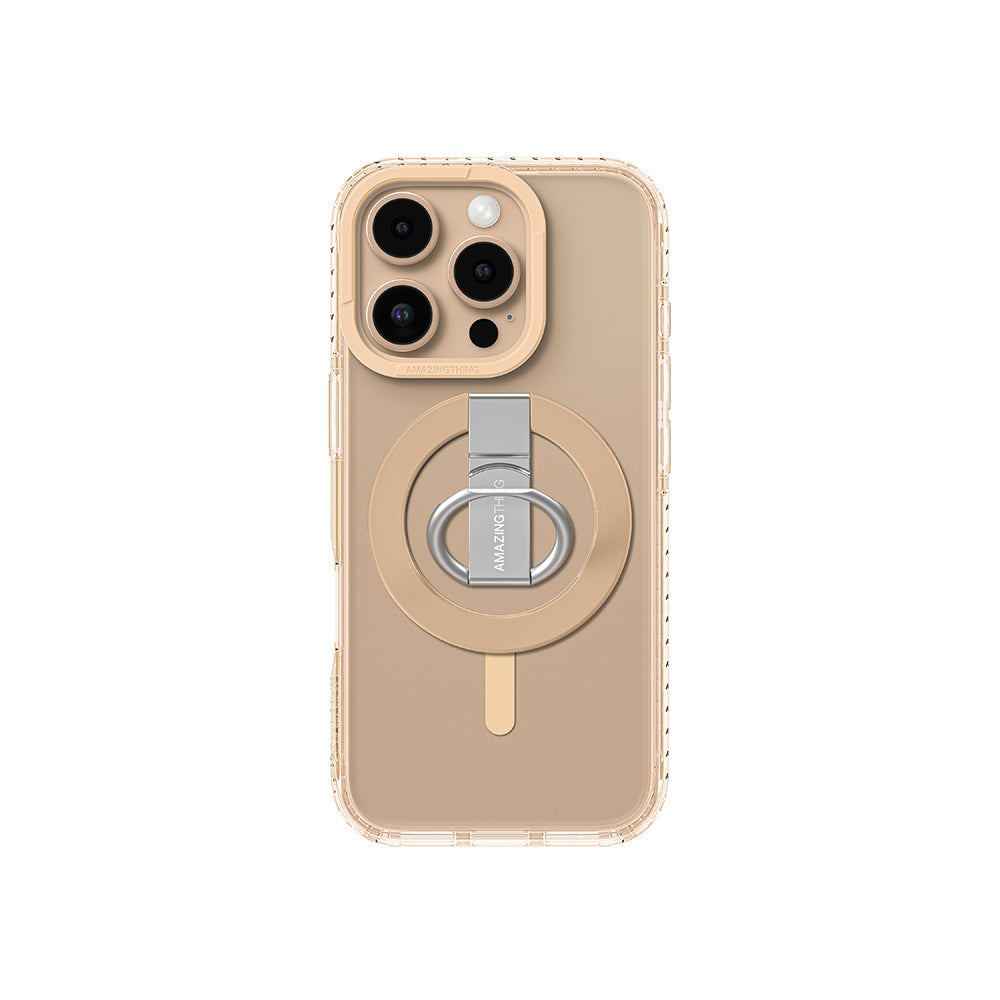 iPhone 16 Pro Kılıf Magsafe Şarj Özellikli Yüzük Standlı Amazingthing Titan Pro Serisi Kılıf Rose Gold