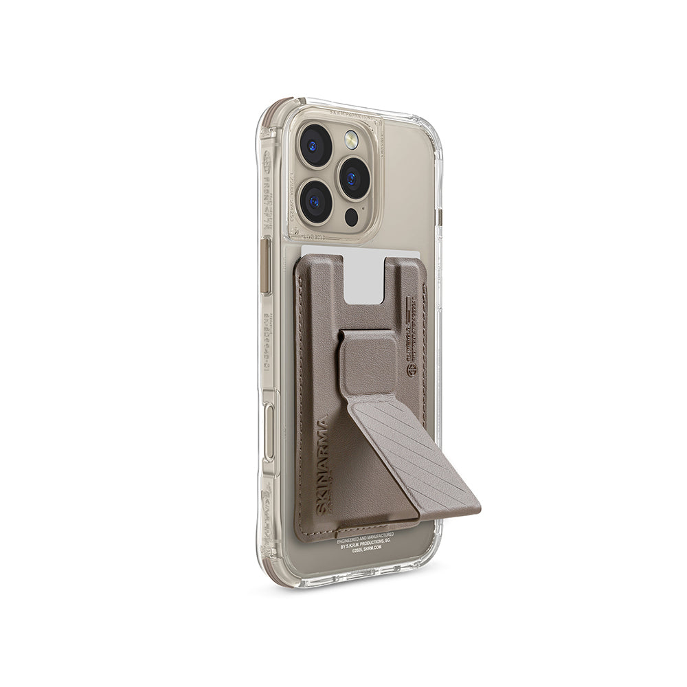 Apple iPhone 16 Pro Kılıf SkinArma Şeffaf M-safe Şarj Özellikli Prime Edition Kado Kartlıklı Saido Kapak Titanyum