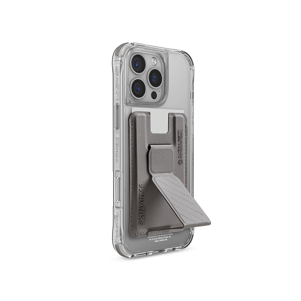Apple iPhone 16 Pro Kılıf SkinArma Şeffaf M-safe Şarj Özellikli Prime Edition Kado Kartlıklı Saido Kapak Titanyum