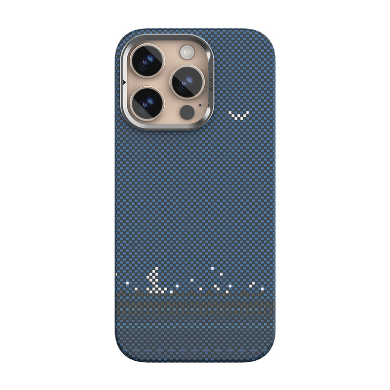 Apple iPhone 16 Pro Kılıf Wiwu DCC-209 M-safe Şarj Özellikli Kamera Standlı Aramid Fiber Tasarım Kevlar Kapak Mavi