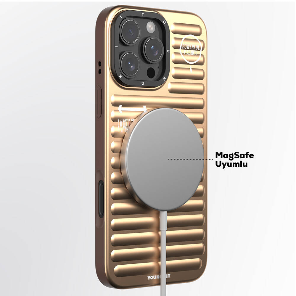iPhone 16 Pro Magsafe Şarj Özellikli Kılıf Mat Renkli Tasarım Youngkit Original Serisi Kılıf Gold