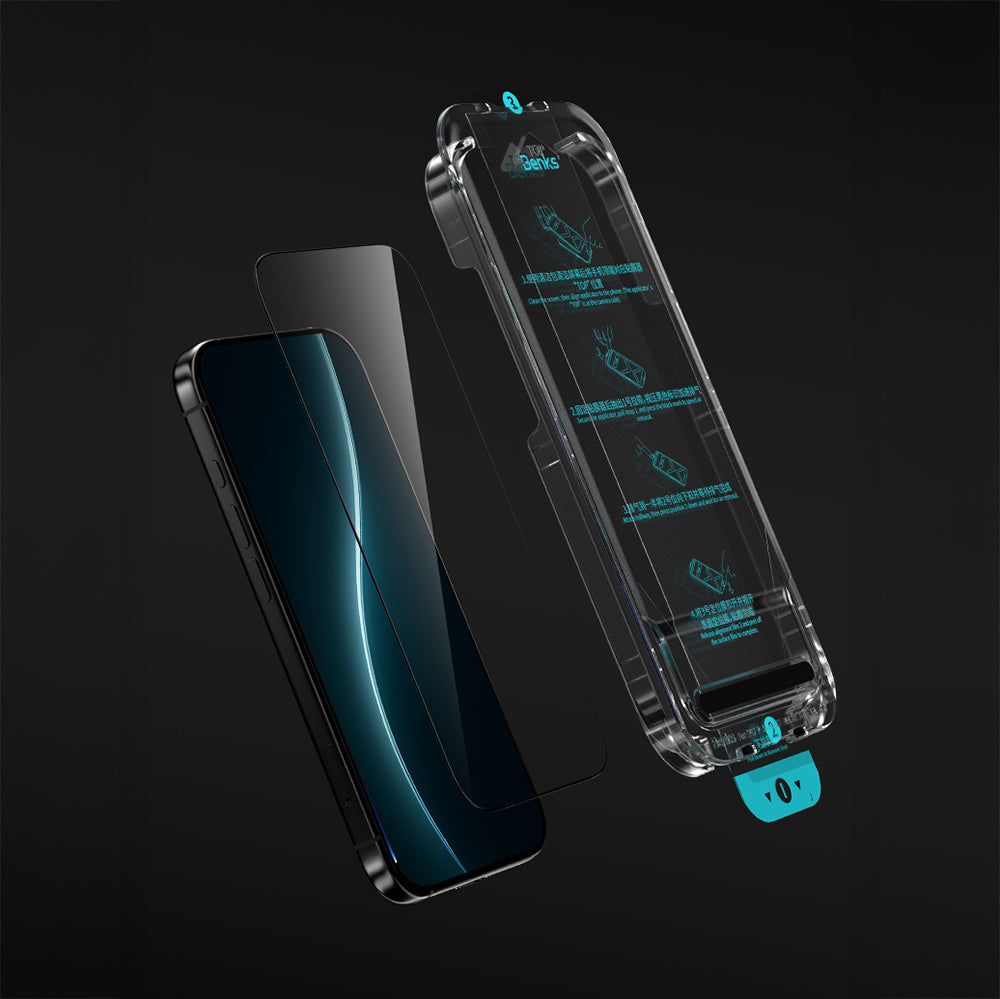 Apple iPhone 16 Pro Max Benks Glass Warrior HD 0.3mm Ultra İnce 0.9mm Kenarları Güçlendirilmiş Cam Ekran Koruyucu + Kolay Uygulama Aparatlı Şeffaf