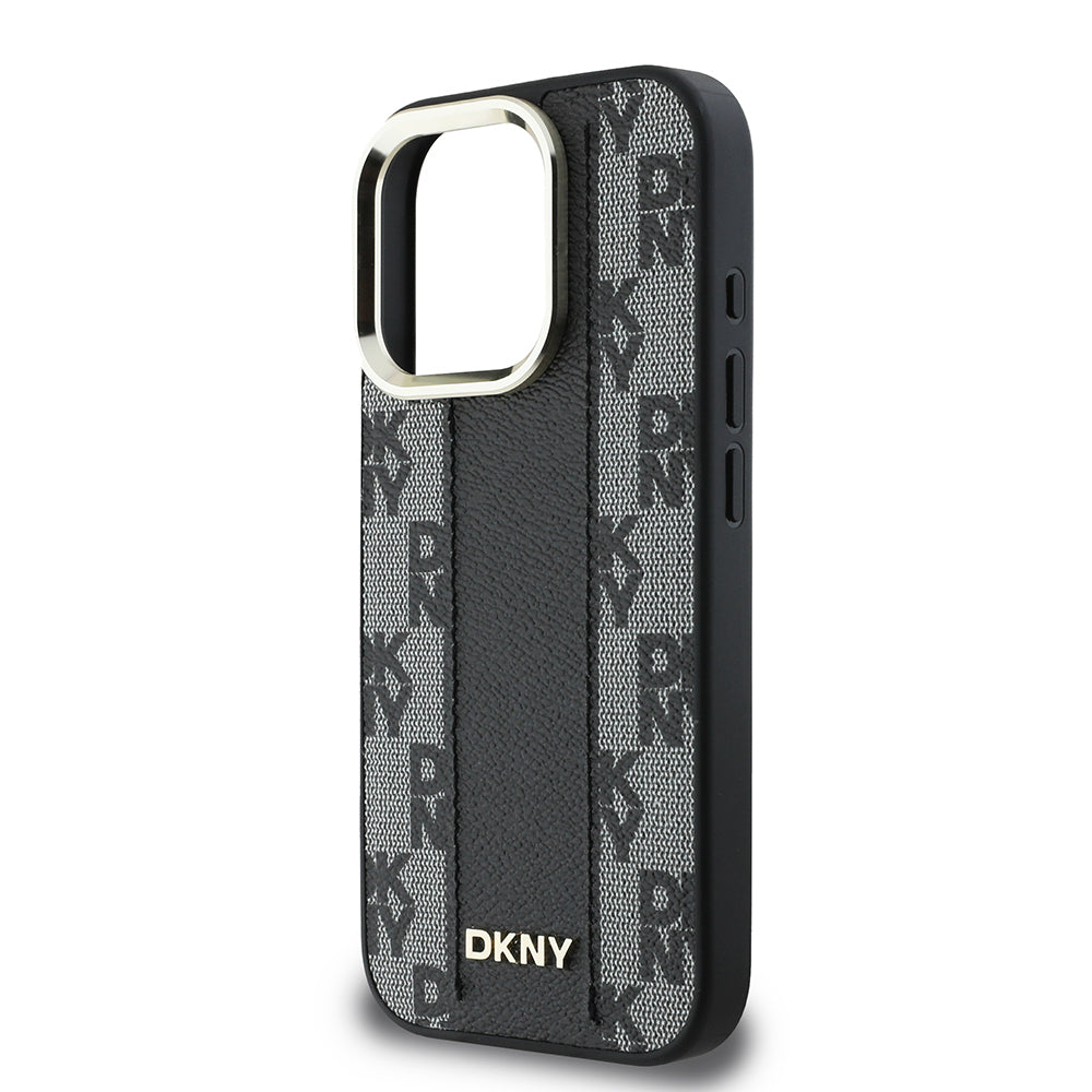 iPhone 16 Pro Max Kılıf DKNY Orjinal Lisanslı Magsafe Şarj Özellikli 3D Yazılı Checkered Pattern Kılıf Siyah
