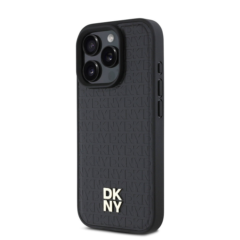 iPhone 16 Pro Max Kılıf DKNY Orjinal Lisanslı Magsafe Şarj Özellikli 3D Yazılı Repeat Pattern Kılıf Siyah