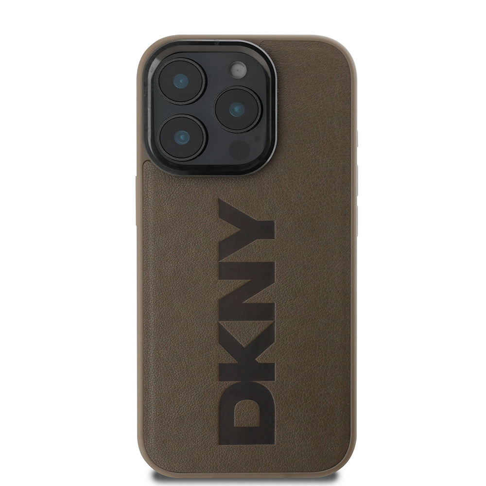 iPhone 16 Pro Max Kılıf DKNY Orjinal Lisanslı Magsafe Şarj Özellikli PU Deri Plain Kılıf Kahverengi