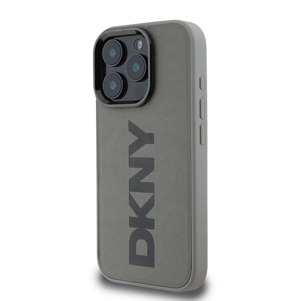 iPhone 16 Pro Max Kılıf DKNY Orjinal Lisanslı Magsafe Şarj Özellikli PU Deri Plain Kılıf Gri