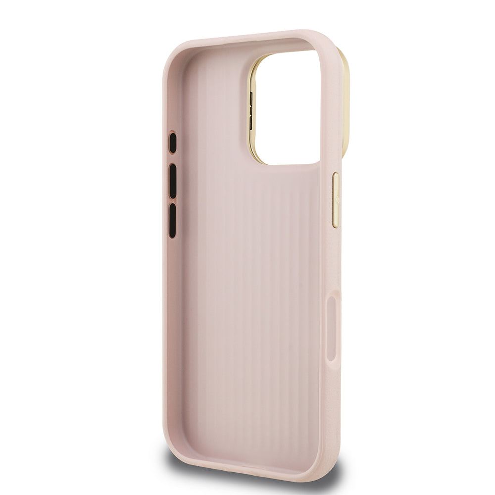 Apple iPhone 16 Pro Max Kılıf Guess Orjinal Lisanslı Grained Yazı Logolu Kamera Standlı Kapak Pembe