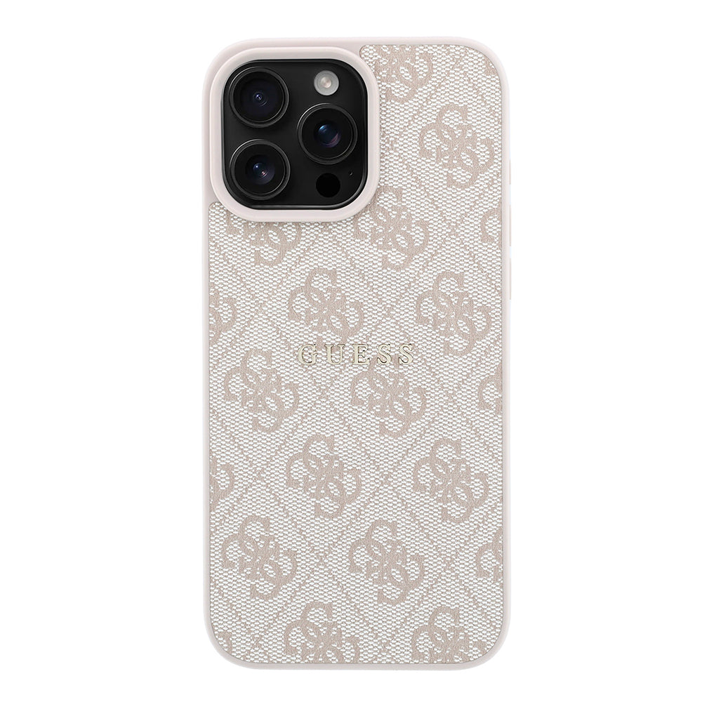 Apple iPhone 16 Pro Max Kılıf Guess Orjinal Lisanslı M-safe Kabartmalı 4G Desenli Yazı Logolu Kapak Pembe