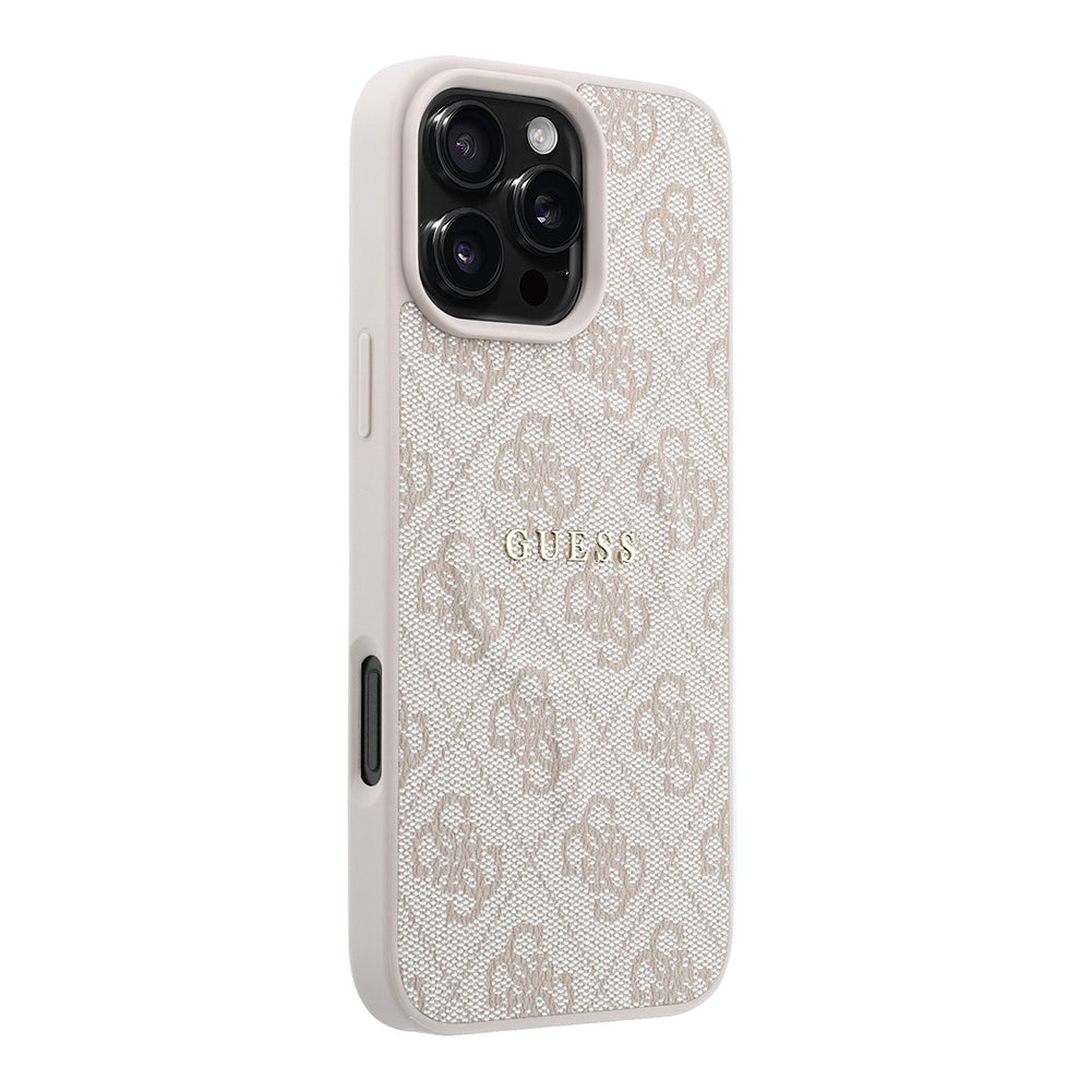 Apple iPhone 16 Pro Max Kılıf Guess Orjinal Lisanslı M-safe Kabartmalı 4G Desenli Yazı Logolu Kapak Pembe
