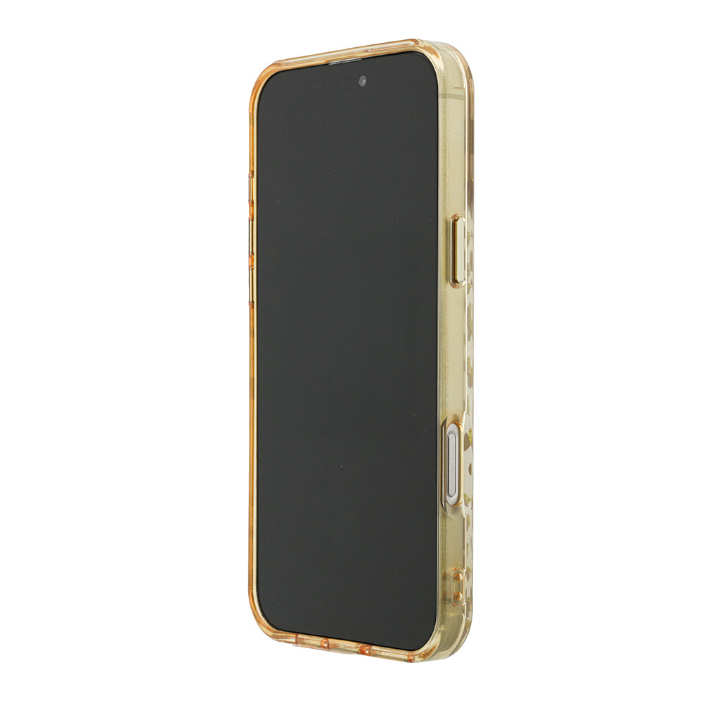 Apple iPhone 16 Pro Max Kılıf Guess Orjinal Lisanslı M-safe Şarj Özellikli Üçgen Logolu Simli Leopar Desenli Kapak Kahverengi
