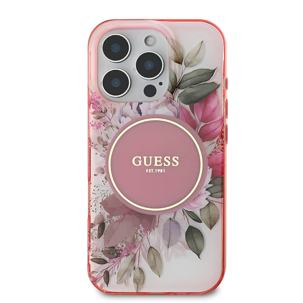 Apple iPhone 16 Pro Max Kılıf Guess Orjinal Lisanslı Magsafe Şarj Özellikli Flower Tonal Circle Kapak Yeşil