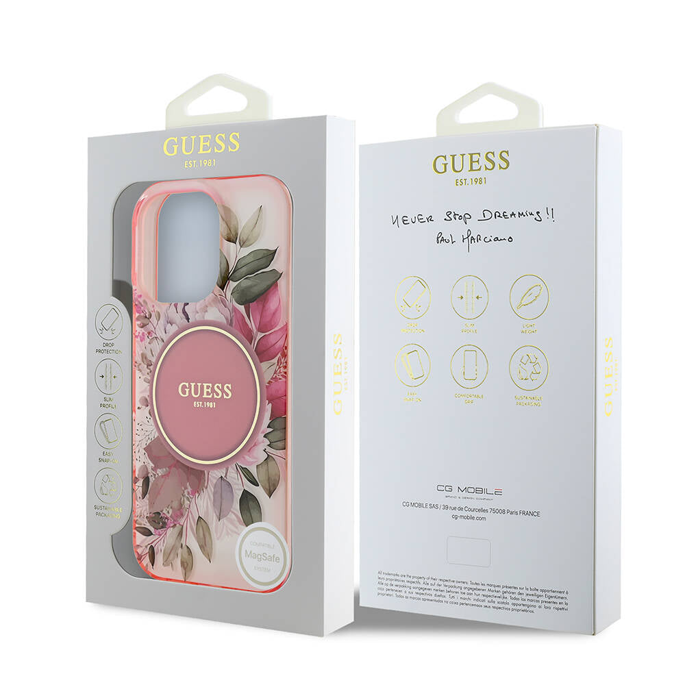 Apple iPhone 16 Pro Max Kılıf Guess Orjinal Lisanslı Magsafe Şarj Özellikli Flower Tonal Circle Kapak Yeşil