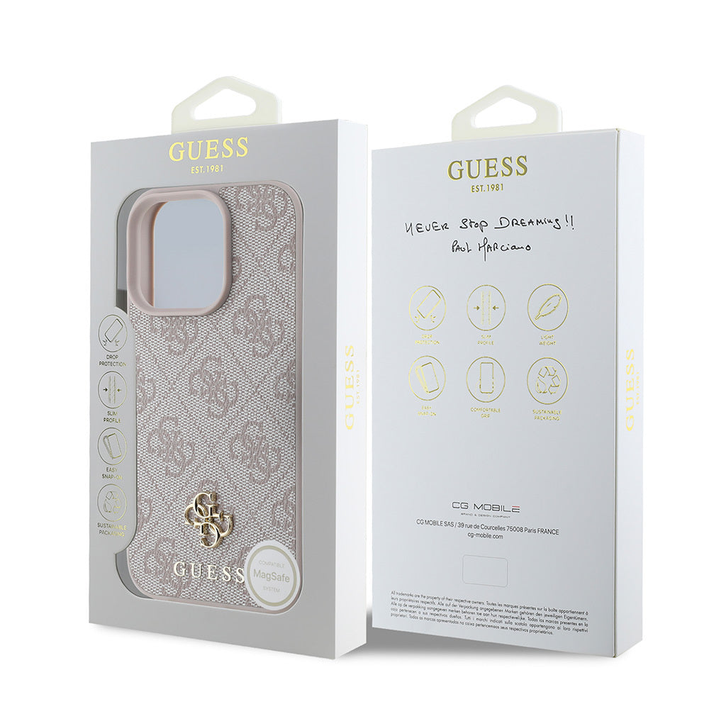 Apple iPhone 16 Pro Max Kılıf Guess Orjinal Lisanslı Magsafe Şarj Özellikli Small 4G Classic Kapak Pembe