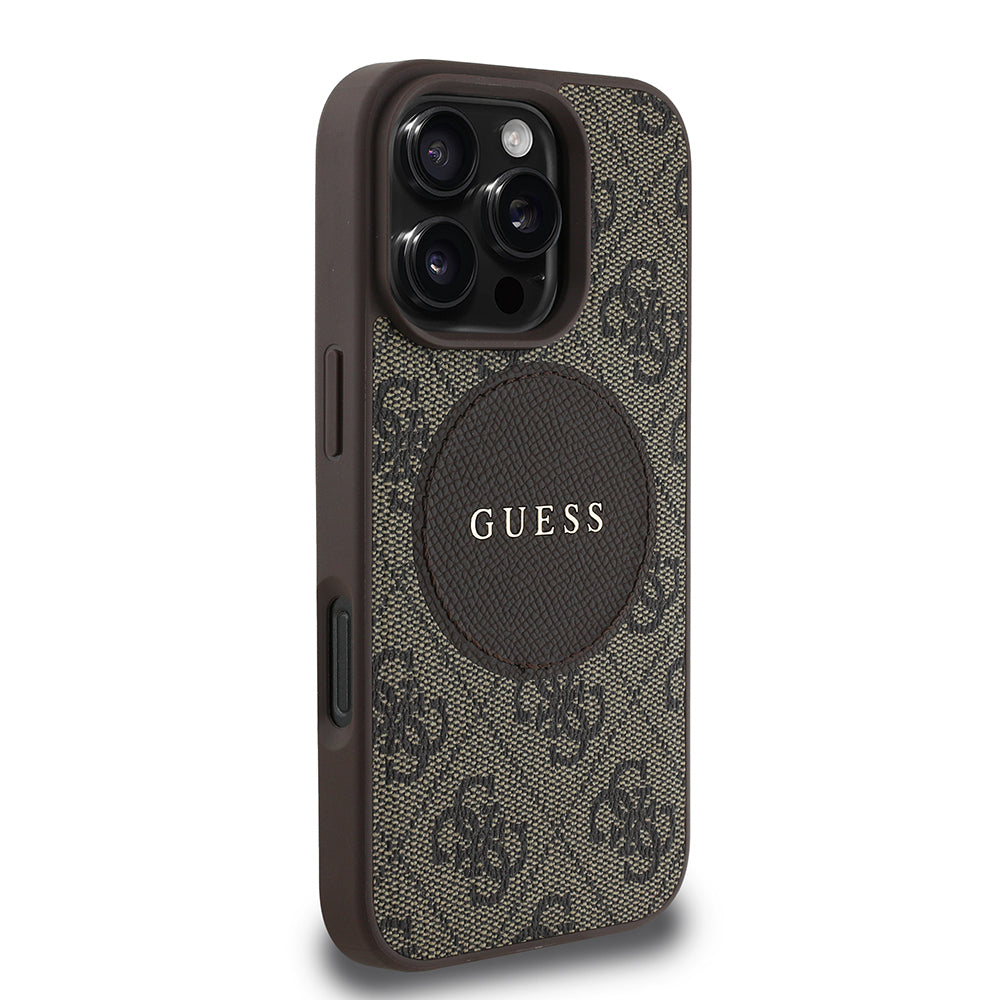 Apple iPhone 16 Pro Max Kılıf Guess Orjinal Lisanslı Magsafe Şarj Özellikli Yazı Logolu Circle Classic Kapak Pembe