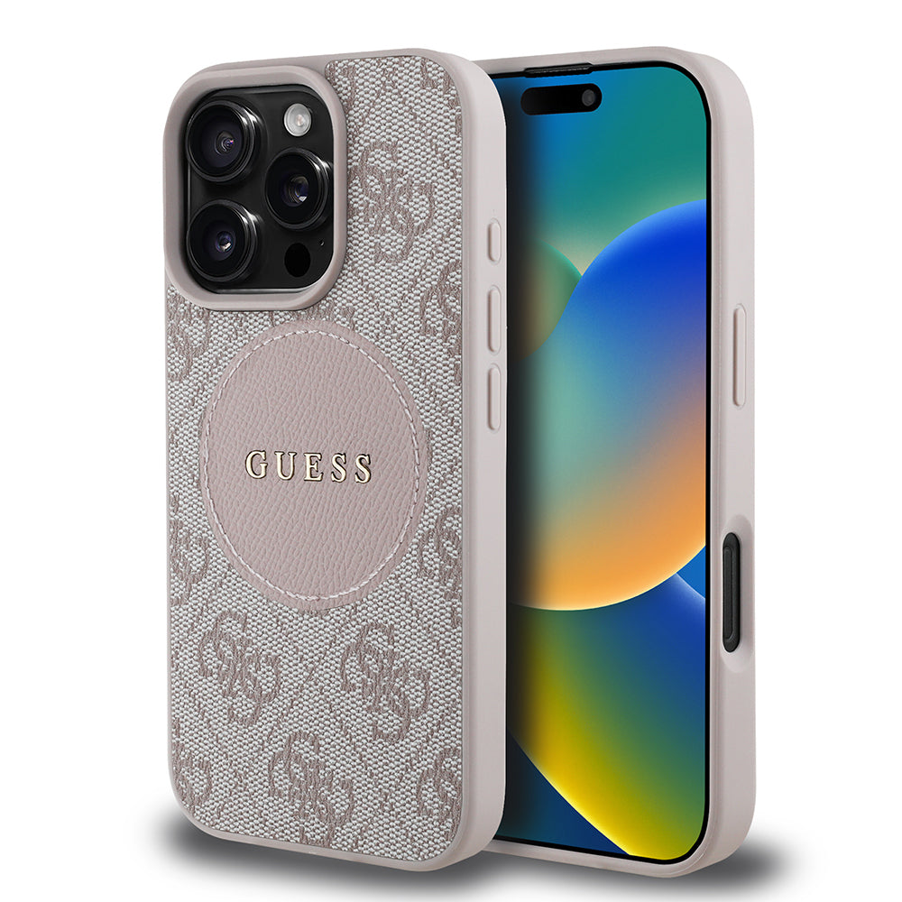 Apple iPhone 16 Pro Max Kılıf Guess Orjinal Lisanslı Magsafe Şarj Özellikli Yazı Logolu Circle Classic Kapak Siyah
