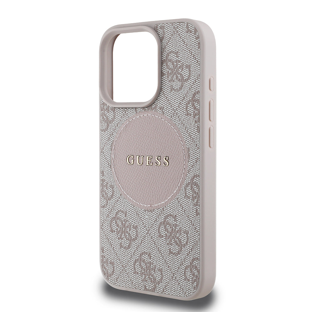 Apple iPhone 16 Pro Max Kılıf Guess Orjinal Lisanslı Magsafe Şarj Özellikli Yazı Logolu Circle Classic Kapak Pembe