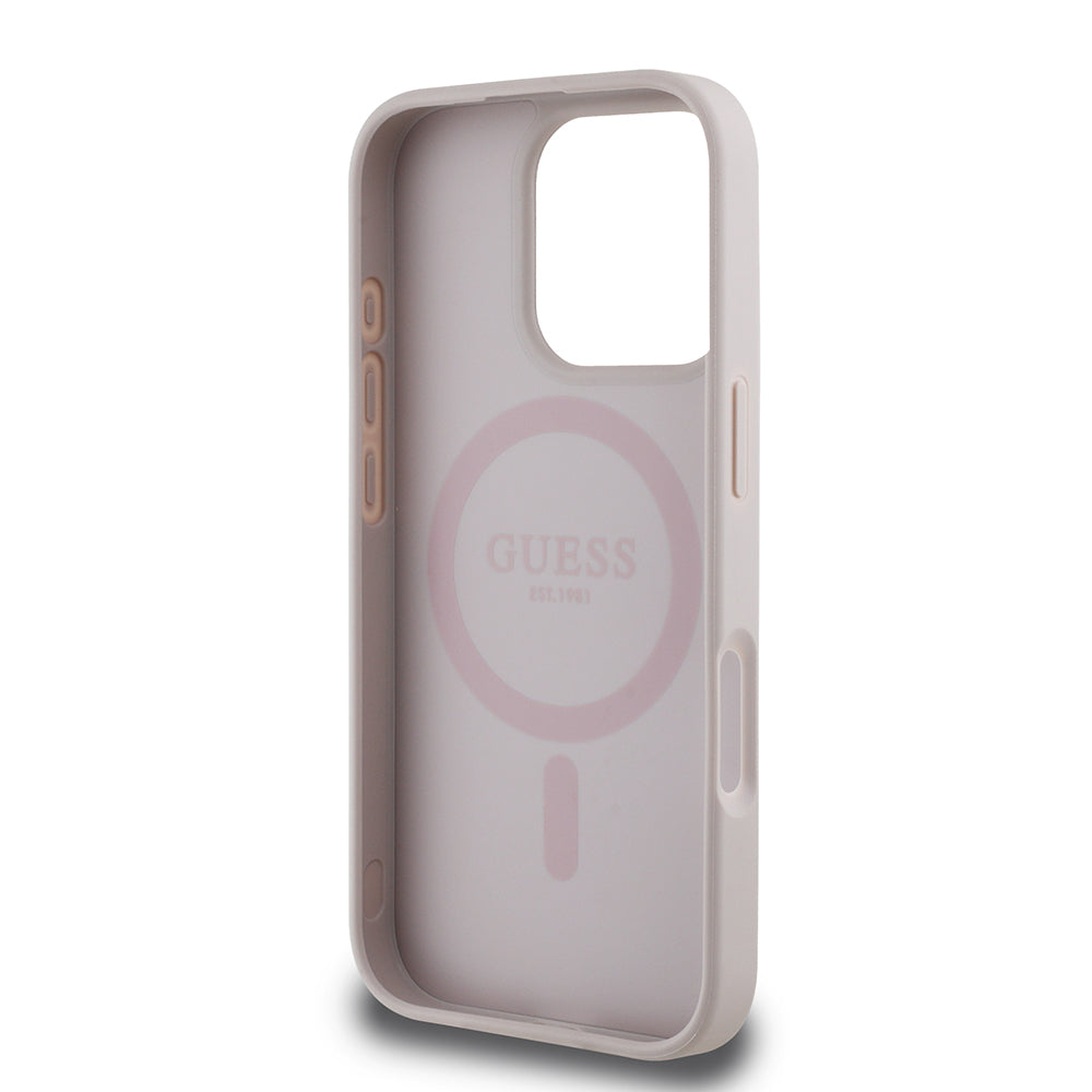 Apple iPhone 16 Pro Max Kılıf Guess Orjinal Lisanslı Magsafe Şarj Özellikli Yazı Logolu Circle Classic Kapak Siyah