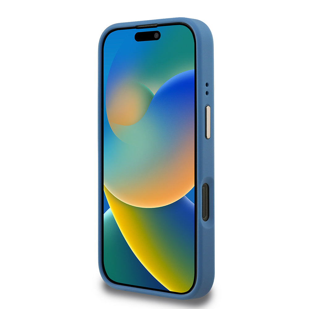 Apple iPhone 16 Pro Max Kılıf Guess Orjinal Lisanslı PU Deri 4G Desenli Metal Büyük 4G ve Yazı Logolu Kamera Standlı Kapak Mavi