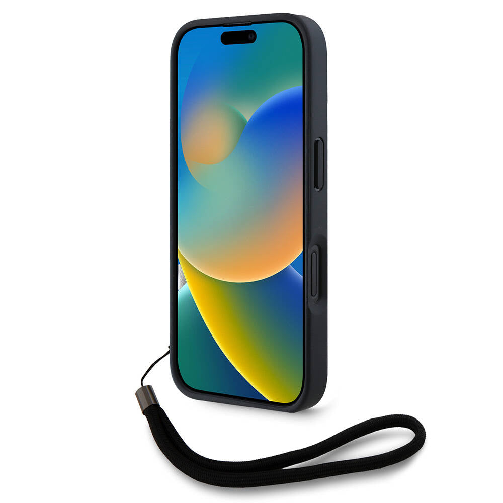 iPhone 16 Pro Max Kılıf Karl Lagerfeld Orjinal Lisanslı Askılı Saffiano Athleisure Şerit Çizgili Kılıf Pembe