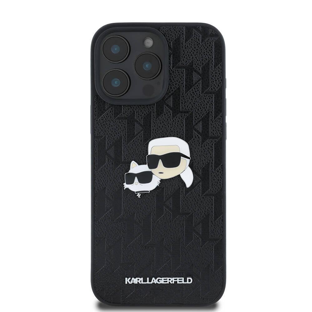 iPhone 16 Pro Max Kılıf Karl Lagerfeld Orjinal Lisanslı K&C Heads Monogram Pin Kılıf Siyah