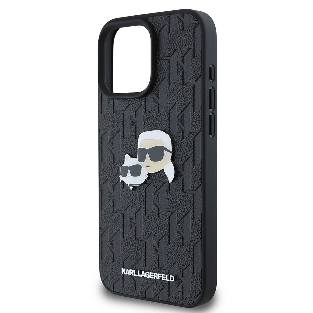 iPhone 16 Pro Max Kılıf Karl Lagerfeld Orjinal Lisanslı K&C Heads Monogram Pin Kılıf Siyah