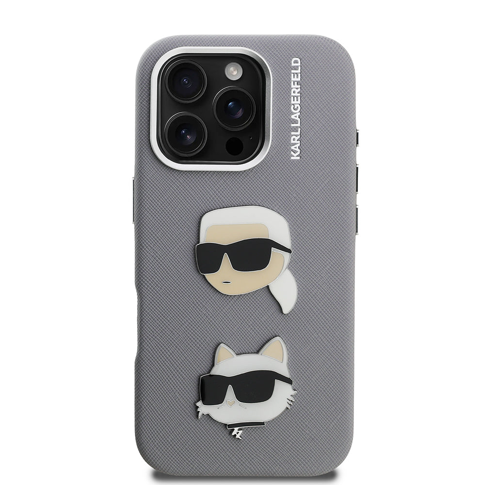 Apple iPhone 16 Pro Max Kılıf Karl Lagerfeld Orjinal Lisanslı K&C Heads Pin Kapak Siyah