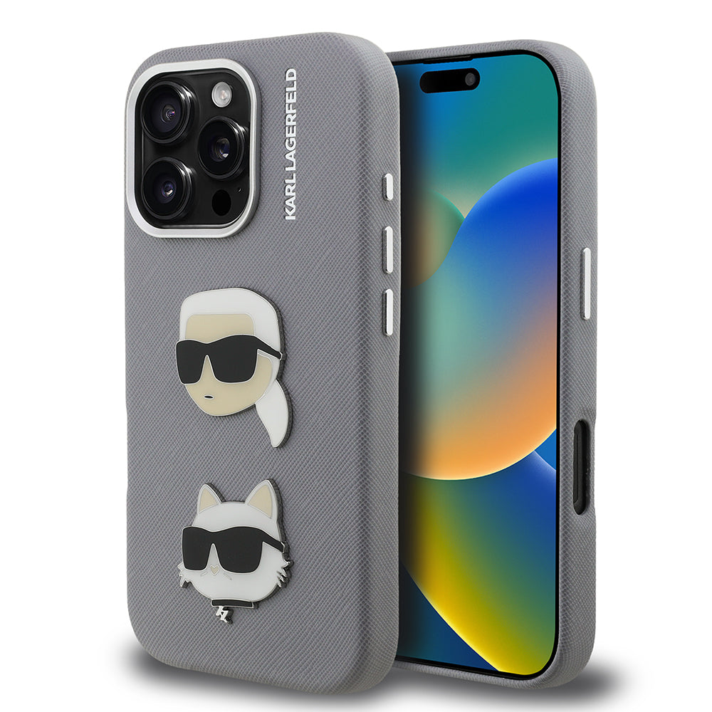 Apple iPhone 16 Pro Max Kılıf Karl Lagerfeld Orjinal Lisanslı K&C Heads Pin Kapak Siyah