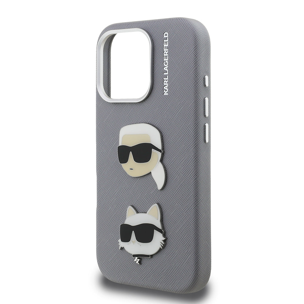 Apple iPhone 16 Pro Max Kılıf Karl Lagerfeld Orjinal Lisanslı K&C Heads Pin Kapak Siyah