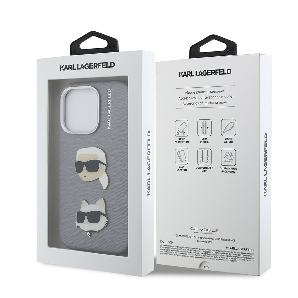 Apple iPhone 16 Pro Max Kılıf Karl Lagerfeld Orjinal Lisanslı K&C Heads Pin Kapak Siyah
