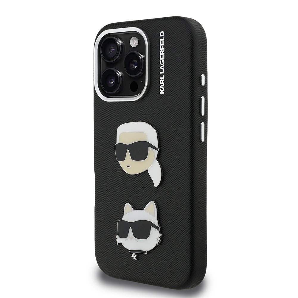 Apple iPhone 16 Pro Max Kılıf Karl Lagerfeld Orjinal Lisanslı K&C Heads Pin Kapak Siyah