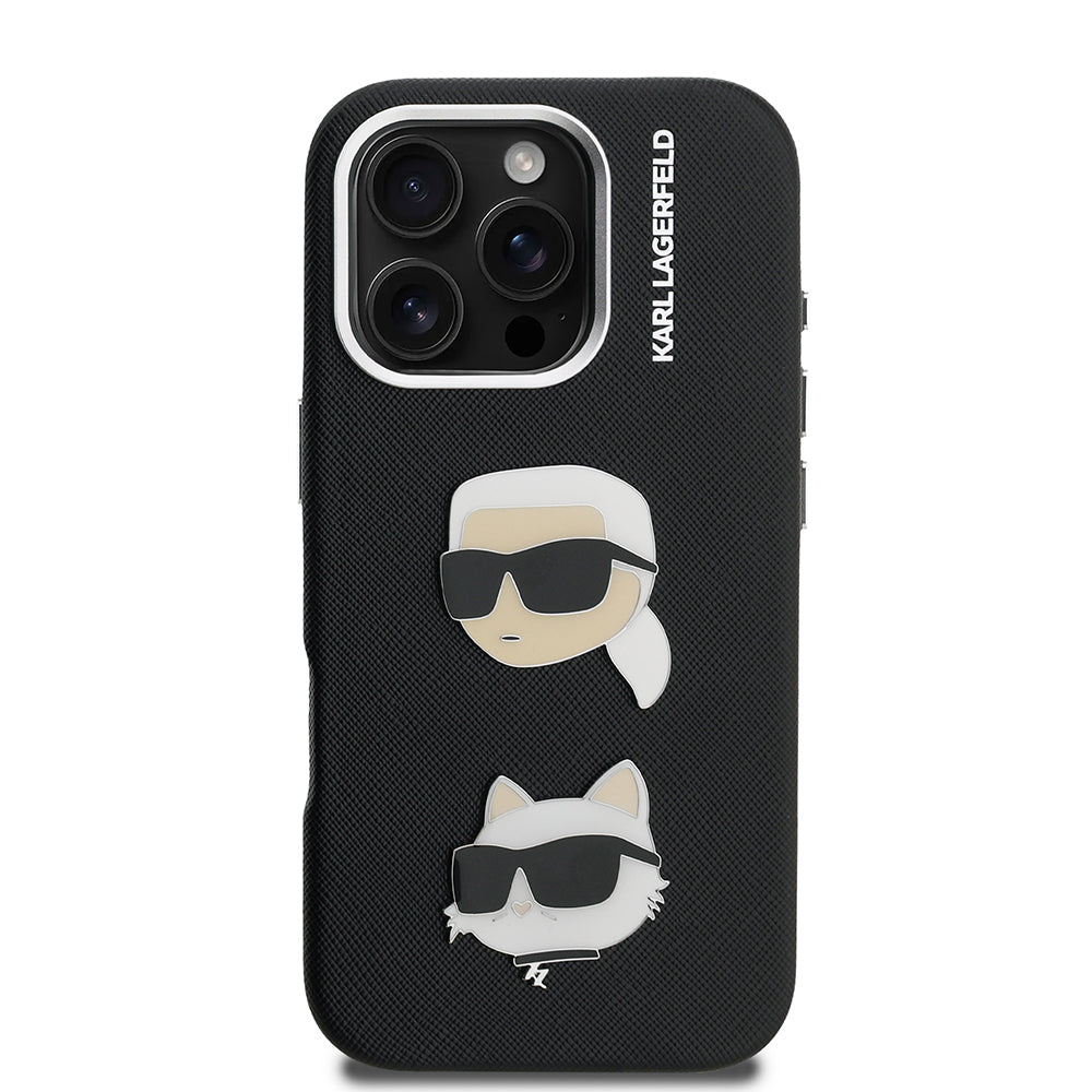 Apple iPhone 16 Pro Max Kılıf Karl Lagerfeld Orjinal Lisanslı K&C Heads Pin Kapak Siyah