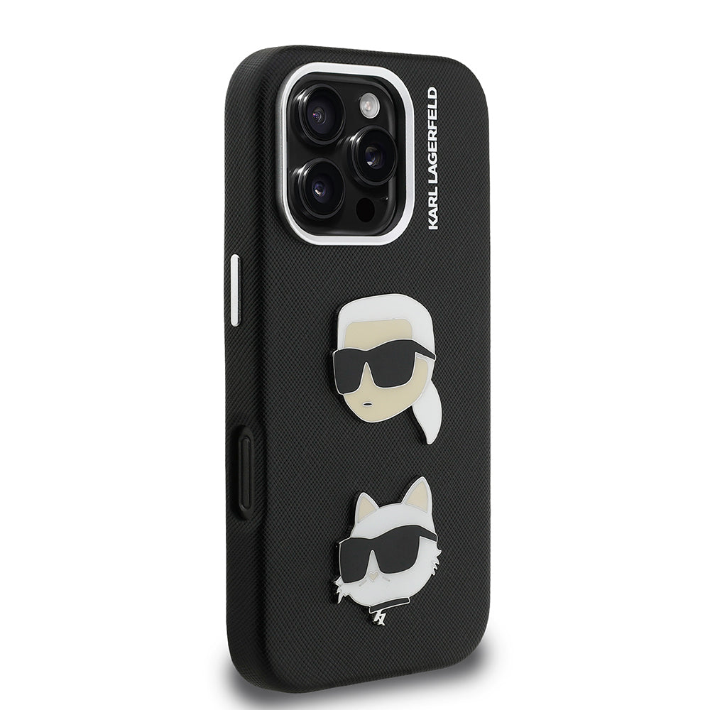 Apple iPhone 16 Pro Max Kılıf Karl Lagerfeld Orjinal Lisanslı K&C Heads Pin Kapak Gri