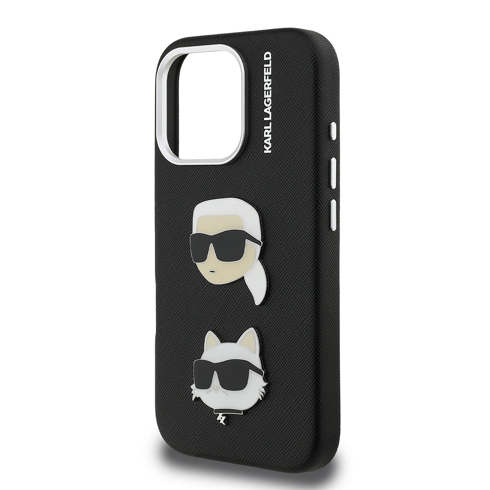Apple iPhone 16 Pro Max Kılıf Karl Lagerfeld Orjinal Lisanslı K&C Heads Pin Kapak Siyah