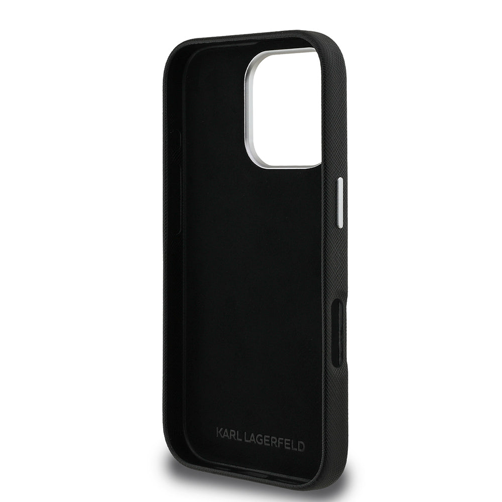 Apple iPhone 16 Pro Max Kılıf Karl Lagerfeld Orjinal Lisanslı K&C Heads Pin Kapak Siyah