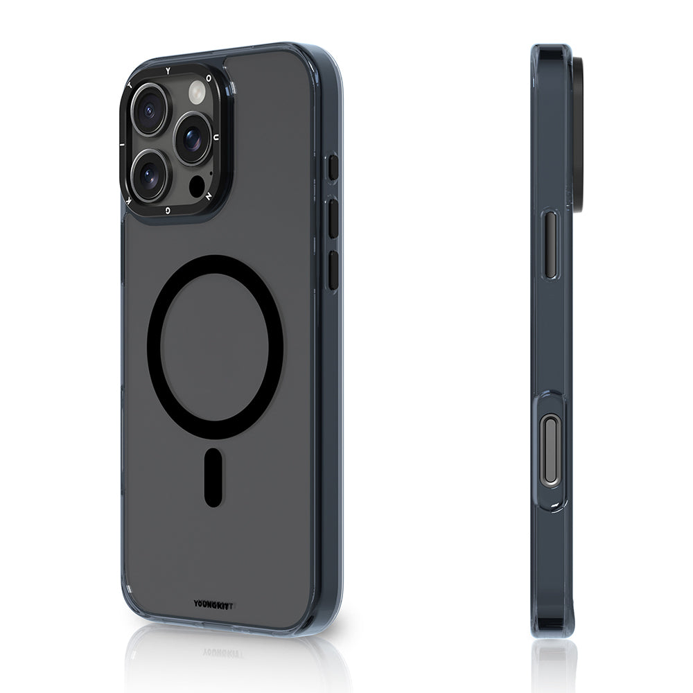 Apple iPhone 16 Pro Max Kılıf M-safe Şarj Özellikli Cam Arka Yüzey TPU Youngkit Gemstone Clear Serisi Kapak Gold