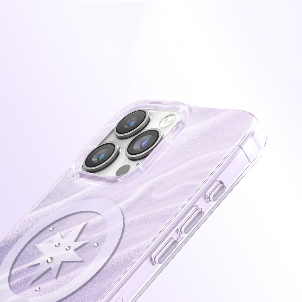 Apple iPhone 16 Pro Max Kılıf M-Safe Şarj Özellikli Orjinal Swarovski Taşlı Zore Paris Rovix Sert PC Kapak Açık Mor