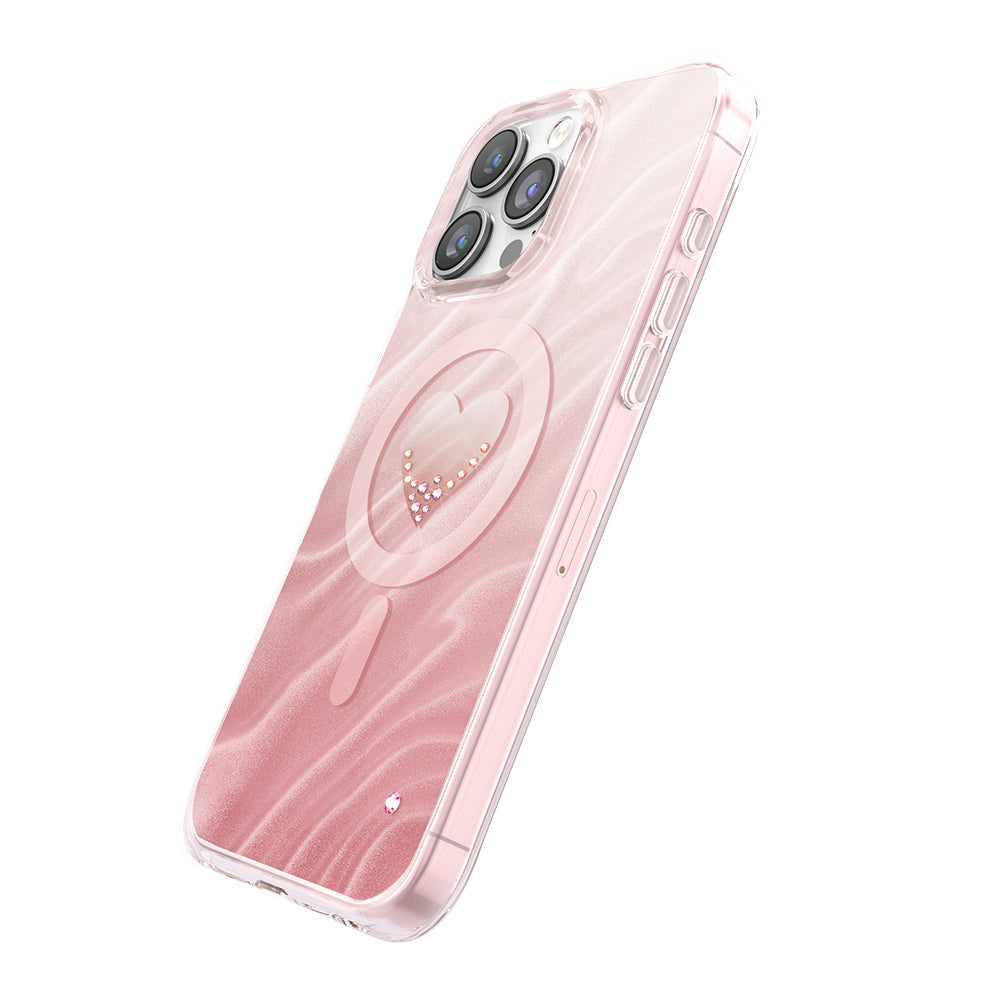 Apple iPhone 16 Pro Max Kılıf M-Safe Şarj Özellikli Orjinal Swarovski Taşlı Zore Paris Rovix Sert PC Kapak Pembe