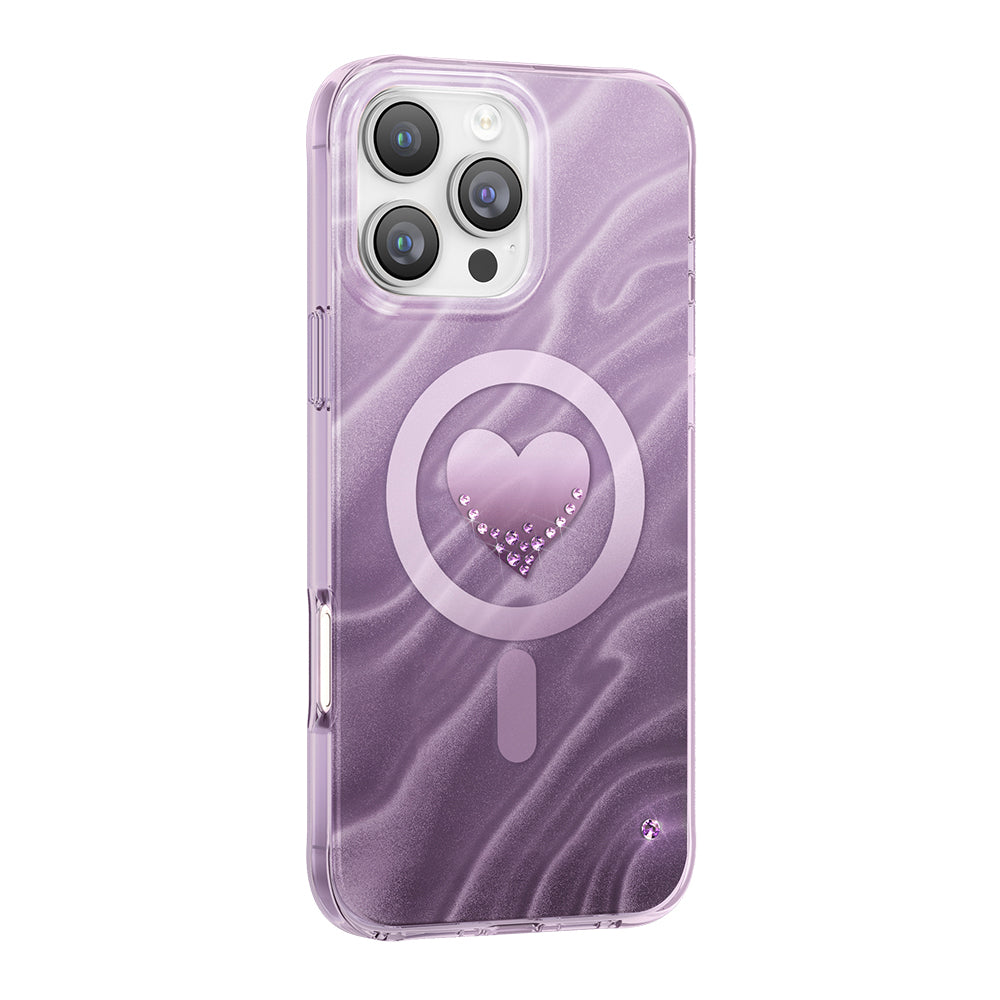 Apple iPhone 16 Pro Max Kılıf M-Safe Şarj Özellikli Orjinal Swarovski Taşlı Zore Paris Rovix Sert PC Kapak Mor