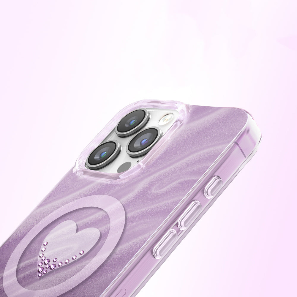 Apple iPhone 16 Pro Max Kılıf M-Safe Şarj Özellikli Orjinal Swarovski Taşlı Zore Paris Rovix Sert PC Kapak Mor