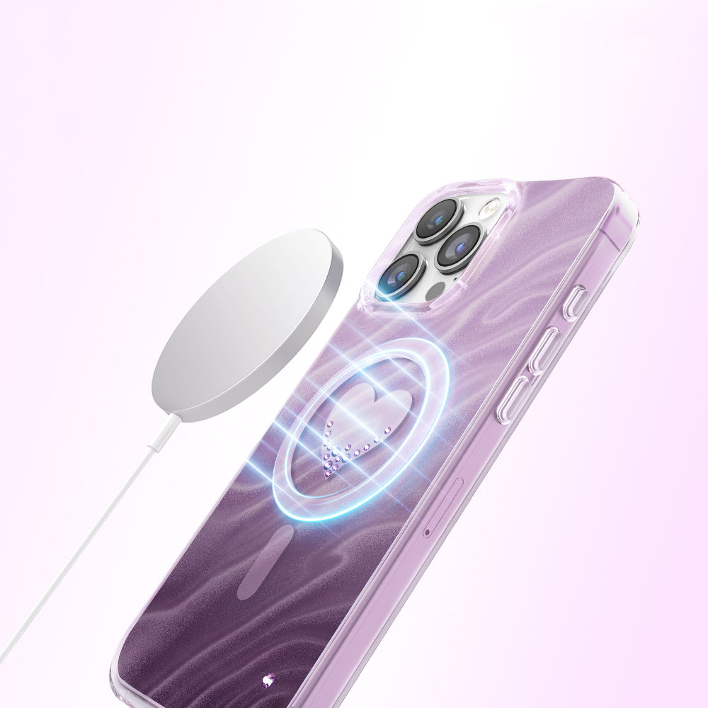 Apple iPhone 16 Pro Max Kılıf M-Safe Şarj Özellikli Orjinal Swarovski Taşlı Zore Paris Rovix Sert PC Kapak Mor