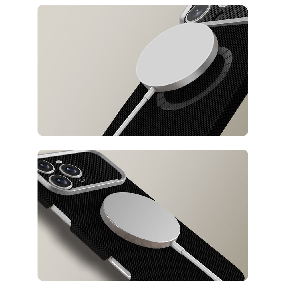 Apple iPhone 16 Pro Max Kılıf M-Safe Şarj Özellikli Zore Paris Zerre Sert PC Kapak Derin Mor