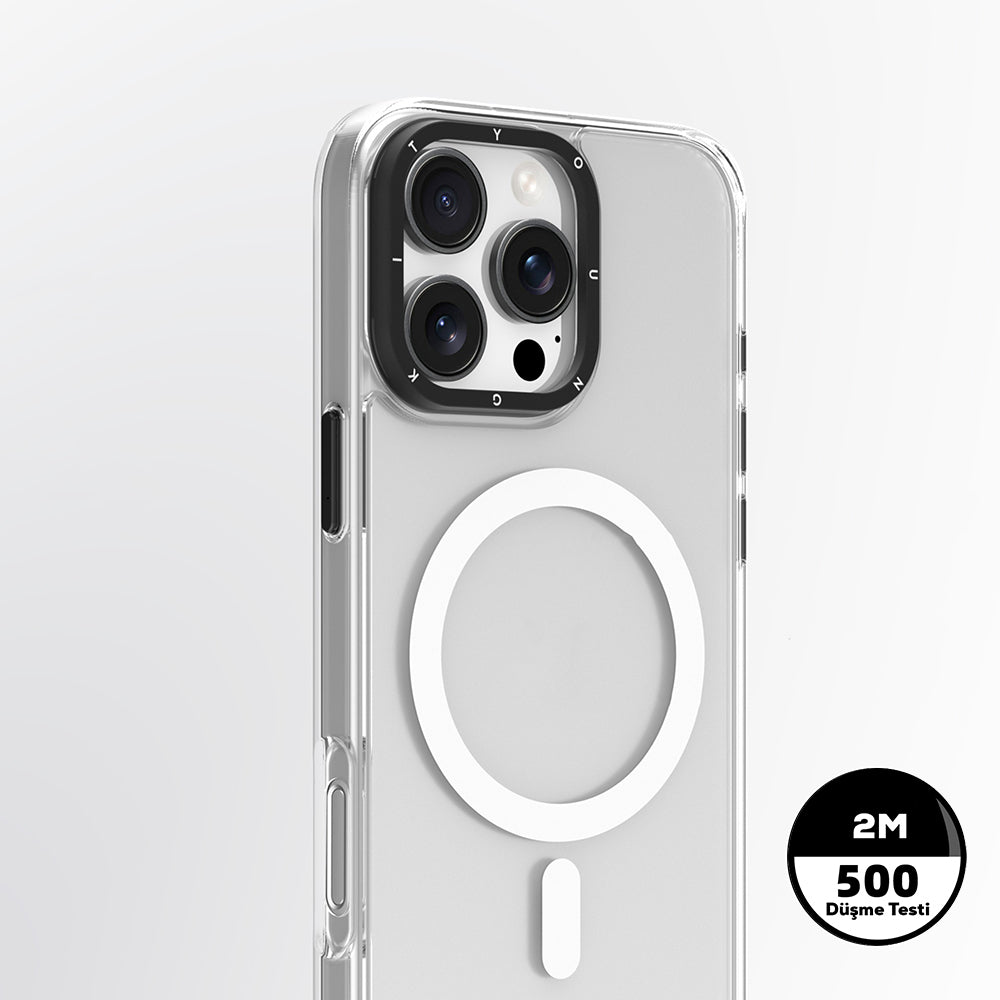 Apple iPhone 16 Pro Max Kılıf Magsafe Şarj Özellikli Cam Arka Yüzey TPU Youngkit Gemstone Serisi Kapak Şeffaf