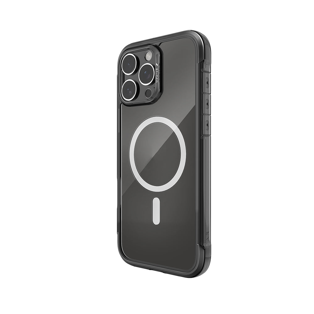 iPhone 16 Pro Max Kılıf Magsafe Şarj Özellikli Raptic Air Serisi Airbag Tasarımlı Metal Köşelikli Şeffaf Kılıf Siyah