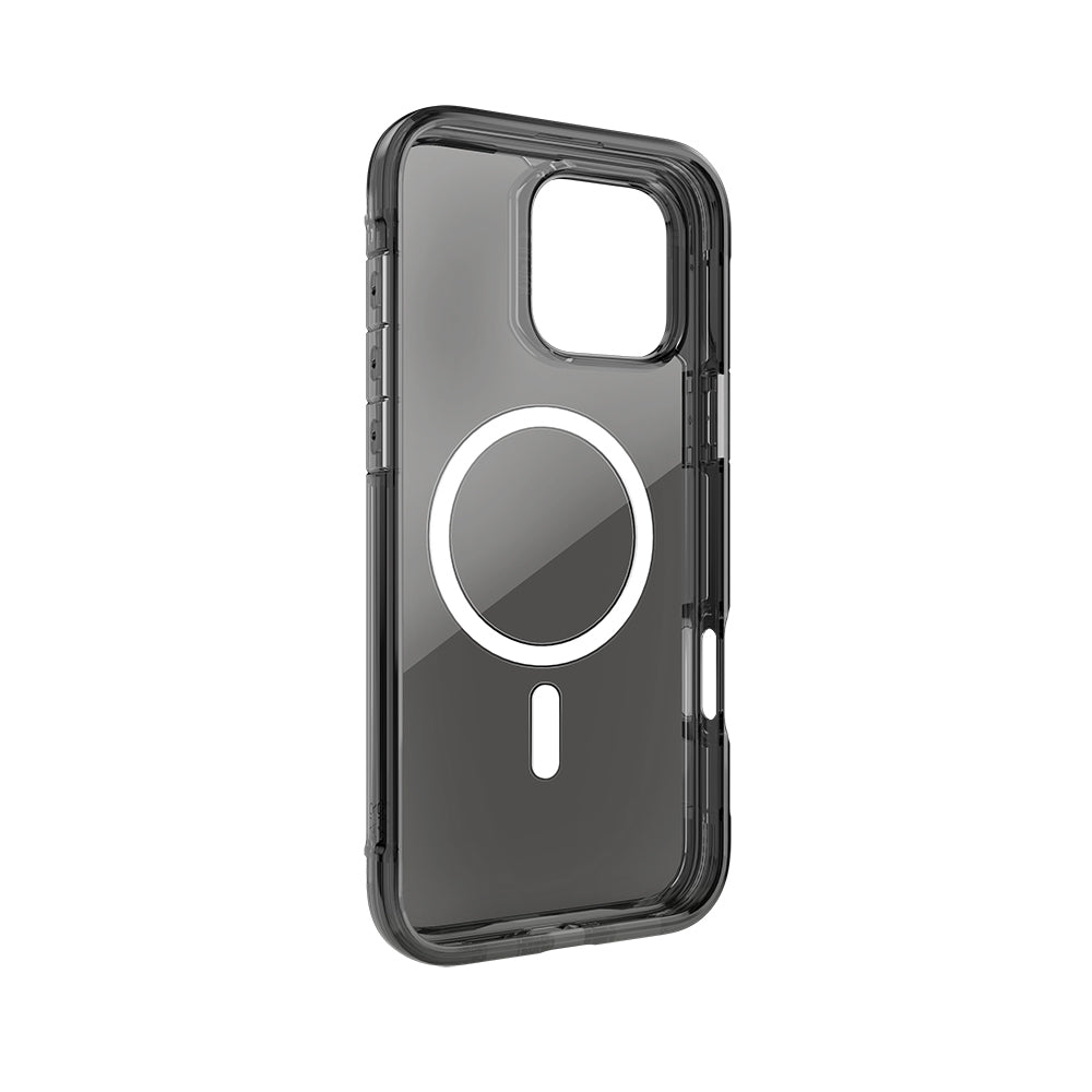 iPhone 16 Pro Max Kılıf Magsafe Şarj Özellikli Raptic Air Serisi Airbag Tasarımlı Metal Köşelikli Şeffaf Kılıf Siyah