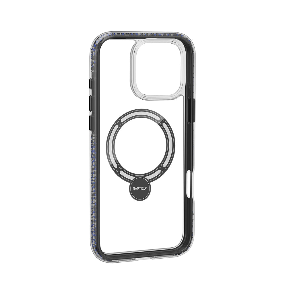 iPhone 16 Pro Max Kılıf Magsafe Şarj Özellikli Raptic AirJoy Serisi Boncuk Tasarımlı 360 Derece Dönebilen Standlı Kılıf Siyah-Gri
