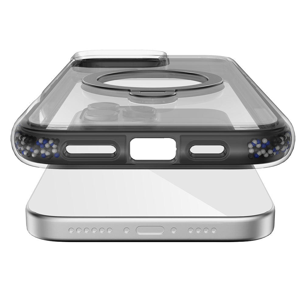 iPhone 16 Pro Max Kılıf Magsafe Şarj Özellikli Raptic AirJoy Serisi Boncuk Tasarımlı 360 Derece Dönebilen Standlı Kılıf Siyah-Gri