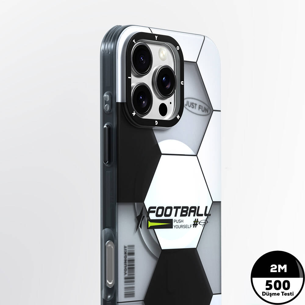 iPhone 16 Pro Max Kılıf Magsafe Şarj Özellikli Spor Tasarımlı Youngkit Dynamic Serisi Kılıf Beyaz-Siyah